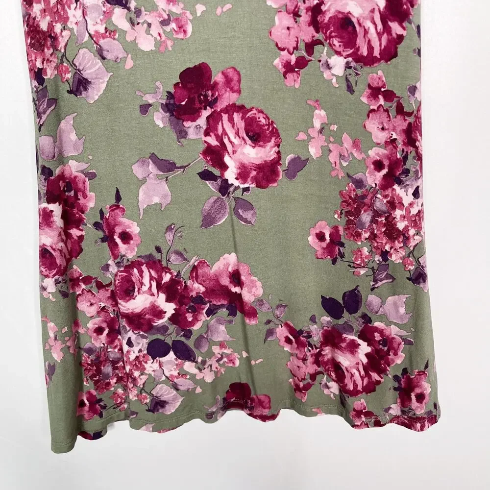 Francescas Alya XS Sage Green Pink Red Floral Keyhole Knit Dress Summer ALine